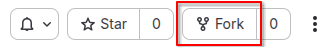 A cropped screenshot of the Gitlab UI showing the array of buttons on the top right of the project home page with the fork button highlighted.