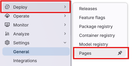 GitLab Pages settings