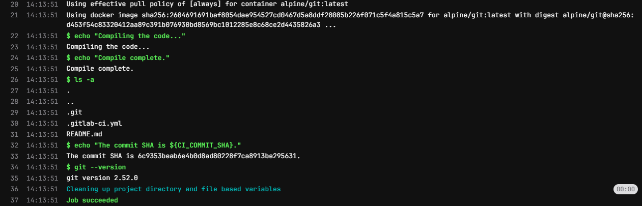 Output of git --version command in CI/CD job