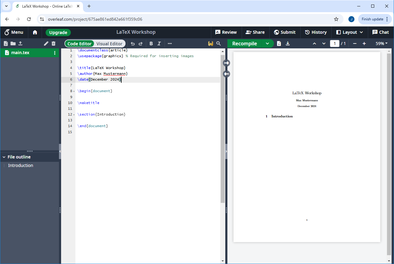The Overleaf interface.