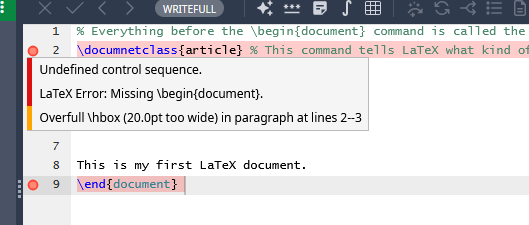 Error message on Hover.
