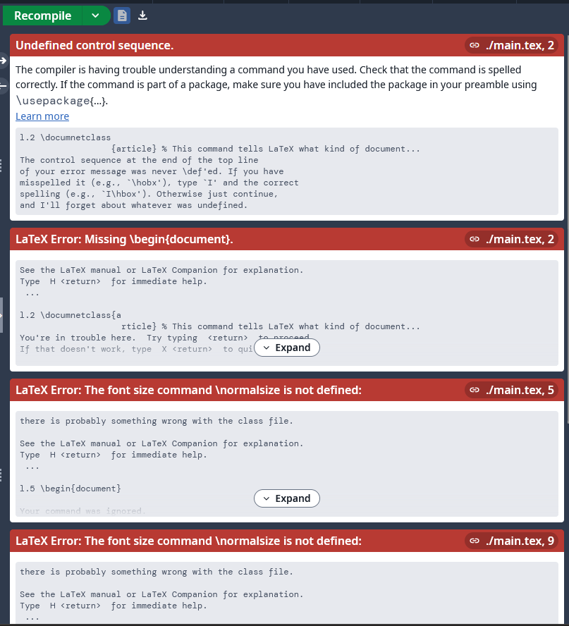 Error message in the LaTeX document.