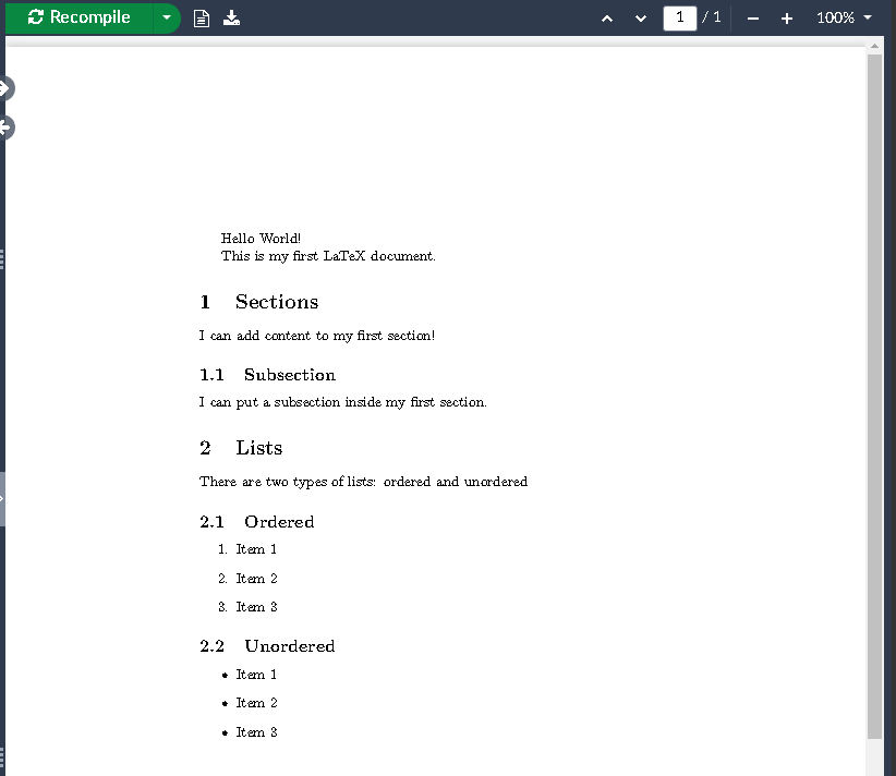 Our document with an unordered list.