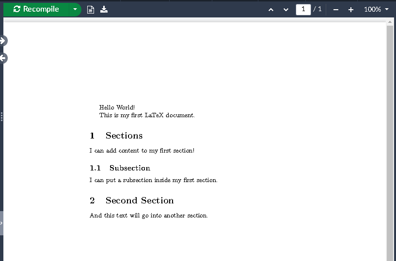 Our document with sections added.