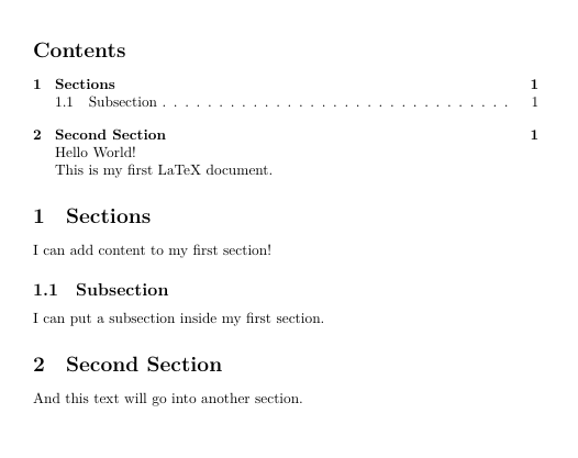 Our document with a table of contents.