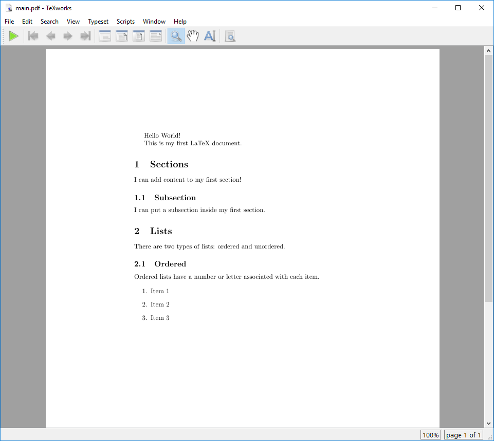 Our document with an enumerated list.