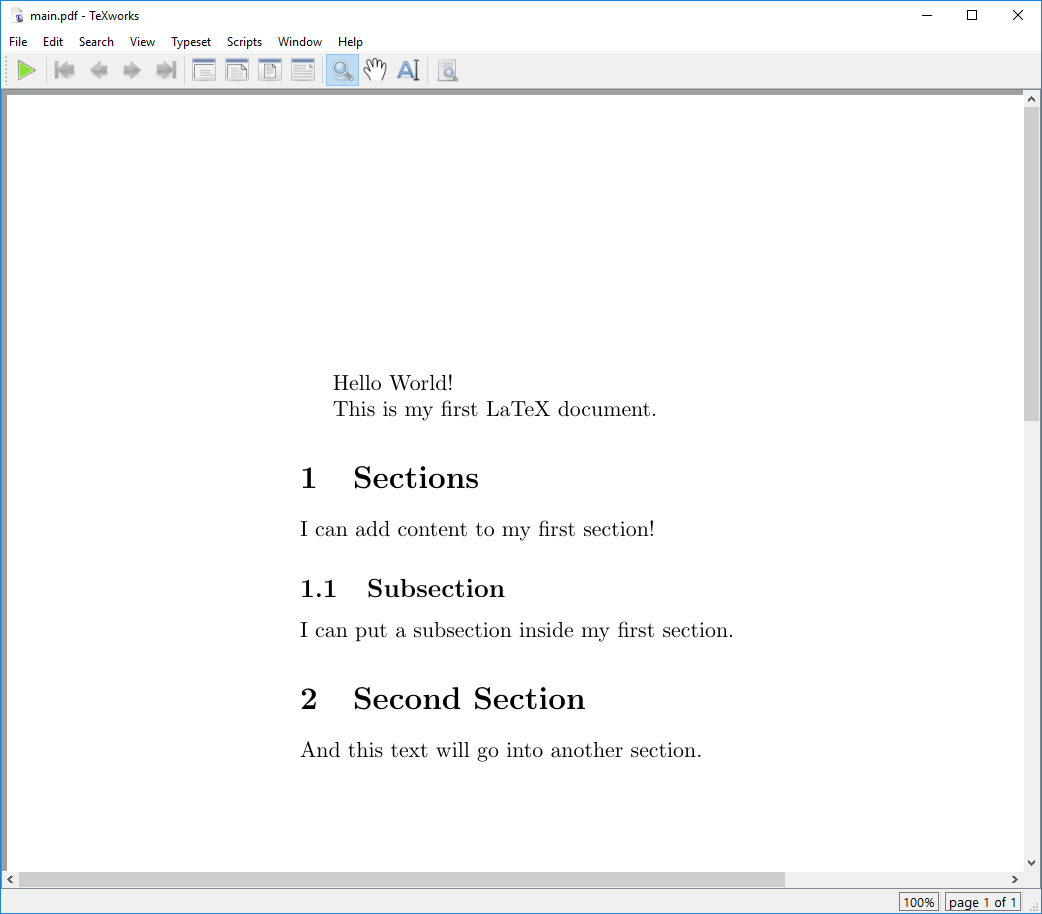 Our document with sections added.