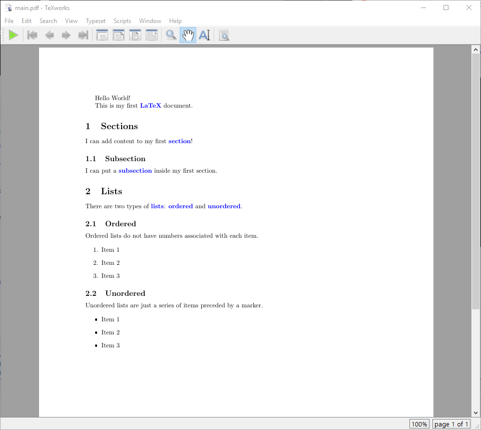 Our document with keywords highlighted in blue.
