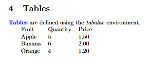 Example output of a simple table