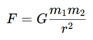 LaTeX output of the gravitational force formula.