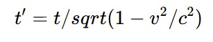 LaTeX output of the special relativity formula.