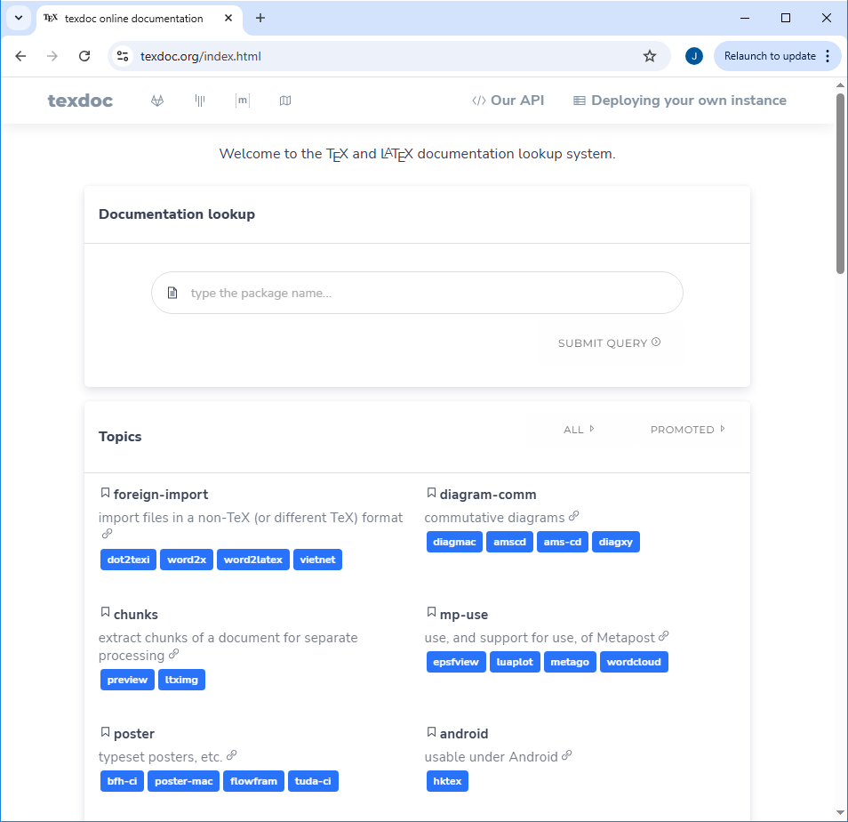 Texdoc landing page.
