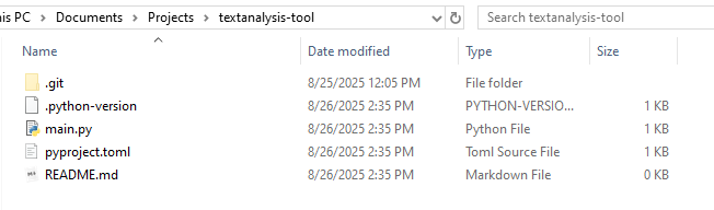 Files created by running "uv init"