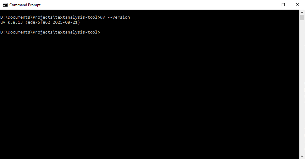 Checking that uv is installed by running "uv --version"